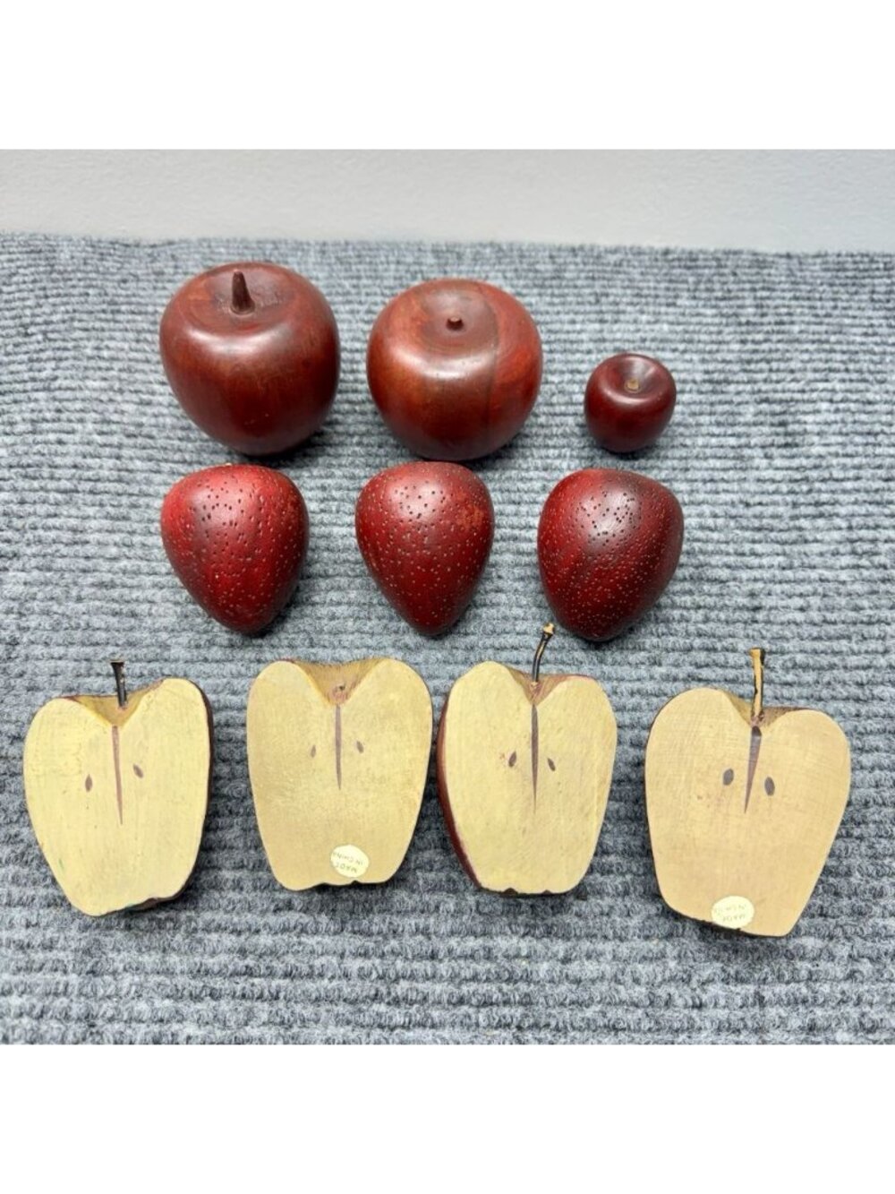 Vintage Lot Of 10 Realistic Wood Apples & Strawberries Apple Slice Cottagecore